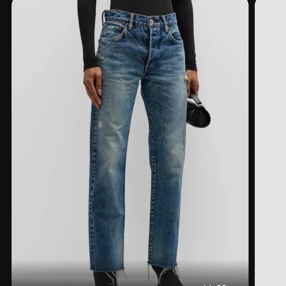 Moussy Vintage Sundown High-Rise Distressed Straight-Leg Jeans New Size 32
